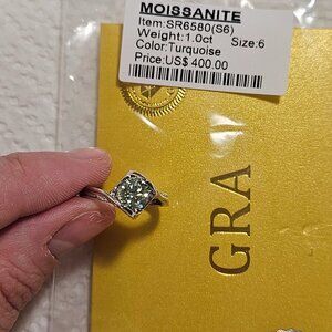 Light green moissanite ring size 6